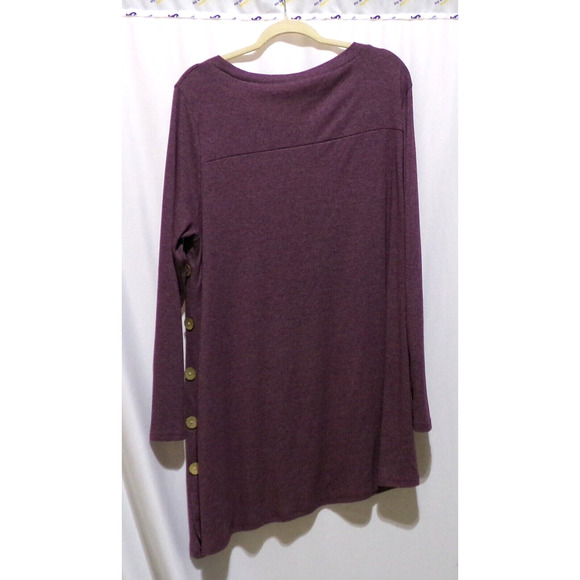iGENJUN Maroon Faux Button Detail Long Sleeve Shirt Dress Women Sz 2XL - Picture 3 of 5